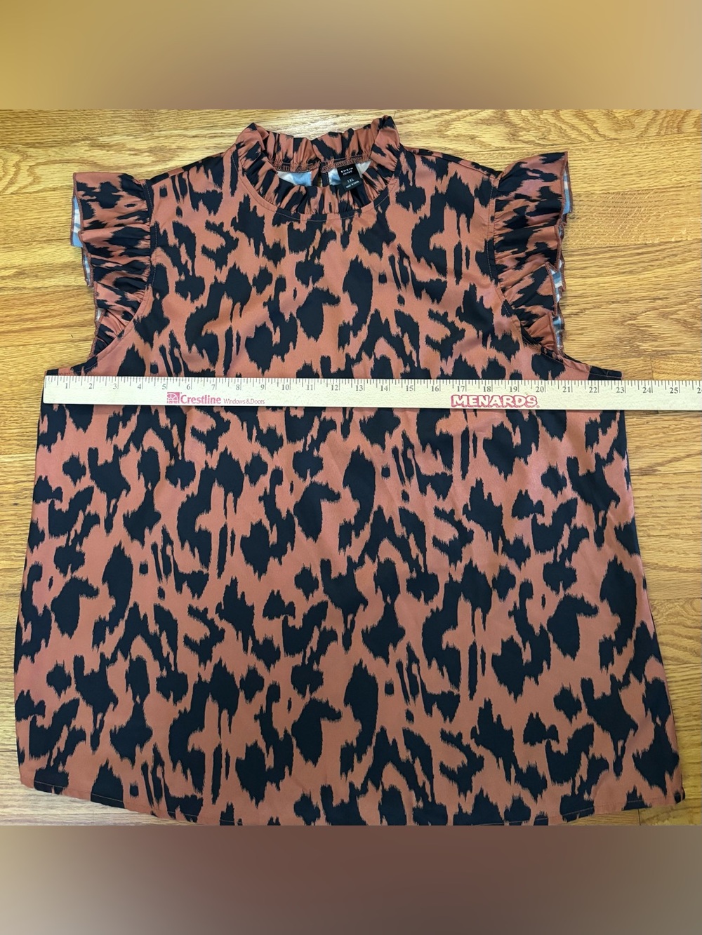 Shein Blouse Women’s 1XL Brown/Black Animal Print High Neck Shirt Keyhole- Back - Picture 6 of 7